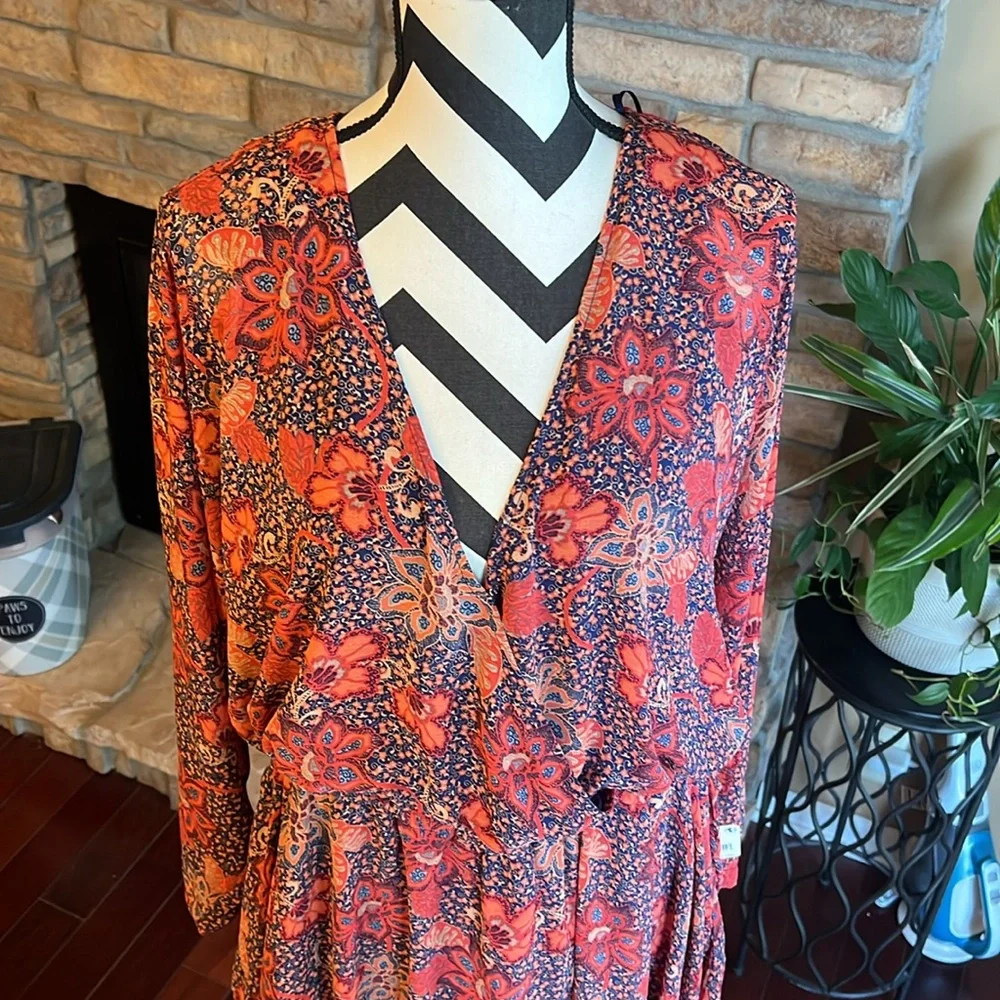 Free People Teegan Mini Dress in Peach Combo - Picture 5 of 9